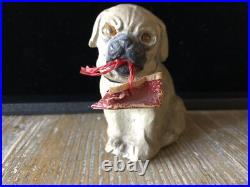 Antique Vintage German Composition Christmas Putz Dog Pug Candy Container #3 Antique Vintage German Composition Christmas Putz Dog Pug Candy Container #3