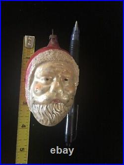 Antique Vintage German Figural Jolly Santa Head Face Glass Christmas Ornament