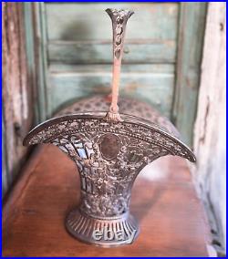 Antique Vintage German George Roth Hanau 800 Silver Repousse Bride Basket Vase Antique Vintage German George Roth Hanau 800 Silver Repousse Bride Basket Vase