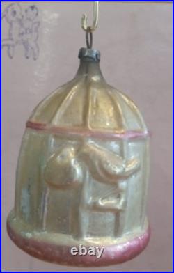 Antique Vintage German Glass Bird in a Cage Christmas Ornament