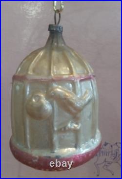 Antique Vintage German Glass Bird in a Cage Christmas Ornament