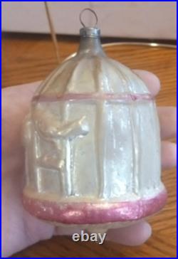 Antique Vintage German Glass Bird in a Cage Christmas Ornament