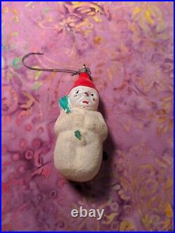 Antique Vintage German Glass Snowman with Broom Christmas Ornament