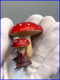 Antique Vintage German Paper Mache Christmas Tree Ornament Clip-on Mushrooms Antique Vintage German Paper Mache Christmas Tree Ornament Clip-on Mushrooms