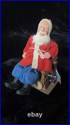 Antique Vintage German Paper Mache Santa On Log Candy Container Box