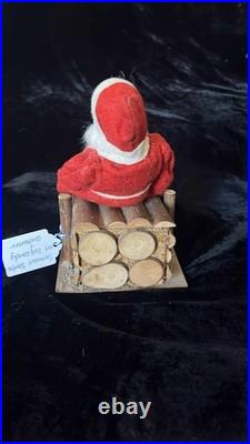 Antique Vintage German Paper Mache Santa On Log Candy Container Box
