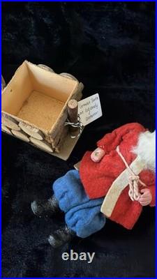 Antique Vintage German Paper Mache Santa On Log Candy Container Box