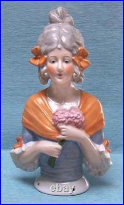 Antique, Vintage German Porcelain 6 Country Girl Half doll Pincushion Doll