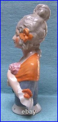 Antique, Vintage German Porcelain 6 Country Girl Half doll Pincushion Doll