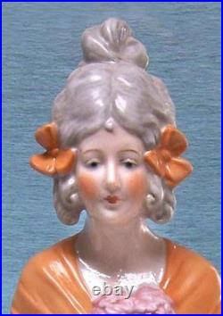 Antique, Vintage German Porcelain 6 Country Girl Half doll Pincushion Doll