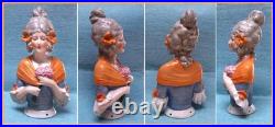 Antique, Vintage German Porcelain 6 Country Girl Half doll Pincushion Doll
