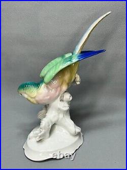 Antique Vintage German Volkstedt Porcelain Bird Parrot Figurine 9'