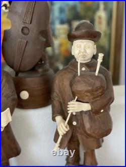 Antique / Vintage Group Of 8 South German Austrian Carved Wood Musicians