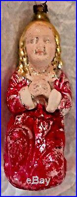 Antique Vintage Kneeling Praying Angel Glass German Figural Christmas Ornament