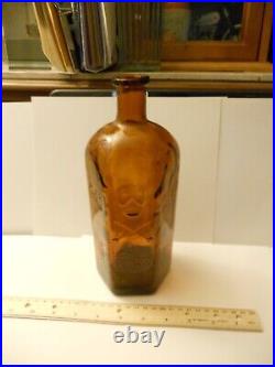 Antique Vintage Large 9 1/2 Tall Skull & Bones In Glass German Poison Bottle