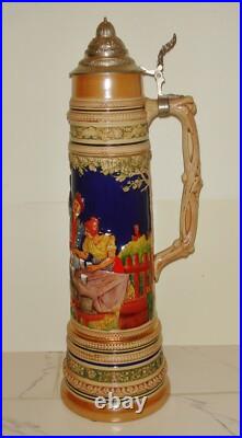 Antique Vintage Large German Beer Stein 2 Feet 5L Pewter Lid BIG BIG
