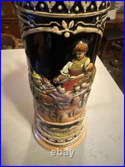 Antique Vintage Large German Beer Stein 5L Pewter Lid