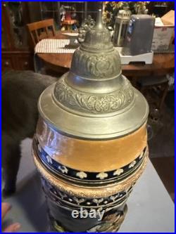 Antique Vintage Large German Beer Stein 5L Pewter Lid