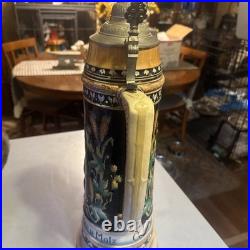 Antique Vintage Large German Beer Stein 5L Pewter Lid
