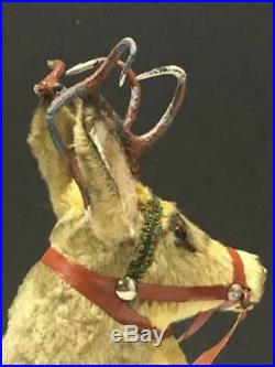 Antique Vintage Lg German Reindeer Christmas Putz Glass Eyes Metal Antlers Toy