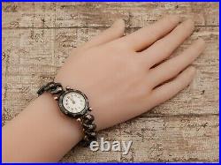 Antique Vintage Nouveau 14k Rose Gold Sterling Silver German Niello Wrist Watch