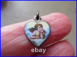 Antique Vintage Old German Silver Enamel Raphael Cherub Love Heart Charm Pendant Antique Vintage Old German Silver Enamel Raphael Cherub Love Heart Charm Pendant