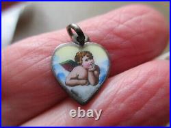 Antique Vintage Old German Silver Enamel Raphael Cherub Love Heart Charm Pendant Antique Vintage Old German Silver Enamel Raphael Cherub Love Heart Charm Pendant