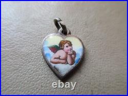 Antique Vintage Old German Silver Enamel Raphael Cherub Love Heart Charm Pendant Antique Vintage Old German Silver Enamel Raphael Cherub Love Heart Charm Pendant