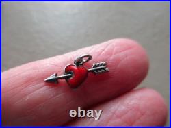 Antique Vintage Old German Sterling Silver Red Enamel Love Heart Charm Pendant