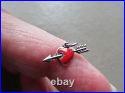 Antique Vintage Old German Sterling Silver Red Enamel Love Heart Charm Pendant