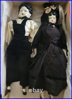Antique Vintage Pair Of German China Head Dolls MOURNING OUTFITS 20 Man & Woman