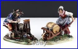 Antique/Vintage Pair of German Porcelain Peasant Figurines Capodimonte N Mark