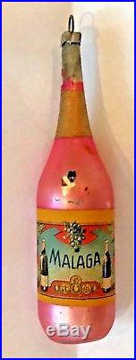 Antique Vintage Pink MALAGA Wine Bottle Glass German Figural Christmas Ornament