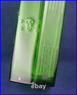 Antique Vintage Poison German Bottle Green Glass Death Head Skull Crossbones