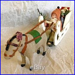Antique Vintage Santa In Mica Sled W Toys & Donkey German Christmas Decoration
