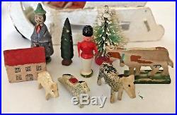 Antique Vintage Santa In Mica Sled W Toys & Donkey German Christmas Decoration