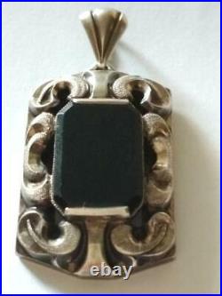 Antique Vintage Silver 835 Jewelry Pendant German Black Agate Stone 10g