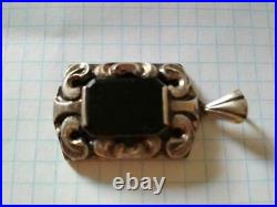 Antique Vintage Silver 835 Jewelry Pendant German Black Agate Stone 10g