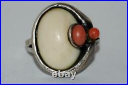 Antique Vintage Silver 835 Women's Jewelry Ring Old German Natural Coral 7.31 gr