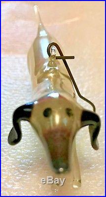 Antique Vintage Silver Running Dog Art Glass German Figural Christmas Ornament