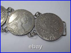 Antique Vintage Sterling Silver Bangle Austrian German Thaler Coin Bracelet Cuff