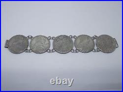 Antique Vintage Sterling Silver Bangle Austrian German Thaler Coin Bracelet Cuff