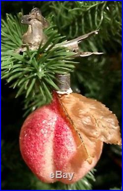 Antique Vintage Sugared Frosted Peach On Candle Clip German Christmas Ornament