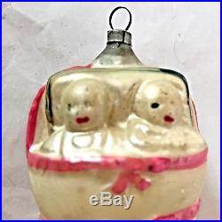 Antique Vintage Twin Babies In Bunting Glass German Figural Christmas Ornament