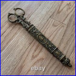 Antique/ Vintage Victorian Ornate German Heavy Brass Handled Scissors & Sheath