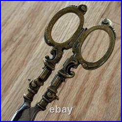 Antique/ Vintage Victorian Ornate German Heavy Brass Handled Scissors & Sheath