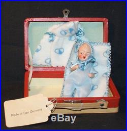 Antique Vntg West German All Bisque Doll Open Mouth In Suitcase Travel So Cute