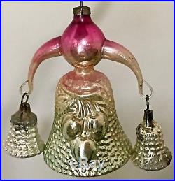 Antique Vtg Embossed Bumpy Fantasy Bell W Bells Glass German Christmas Ornament
