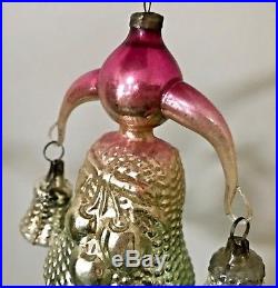 Antique Vtg Embossed Bumpy Fantasy Bell W Bells Glass German Christmas Ornament