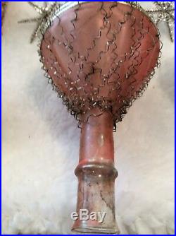 Antique Vtg RARE German Pink Glass Wire & Dresden foil Ornaments + Tree Topper